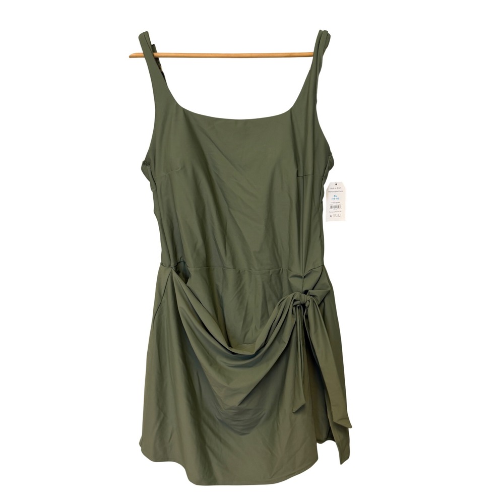 Time and Tru Faux Wrap Swim Dress Nylon Spandex XL Olive Green One-Piece - Picture 2 of 5